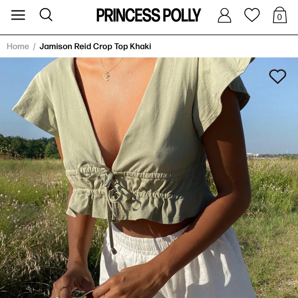 Princess Polly Jamison Reid crop top, khaki, 6, NWT